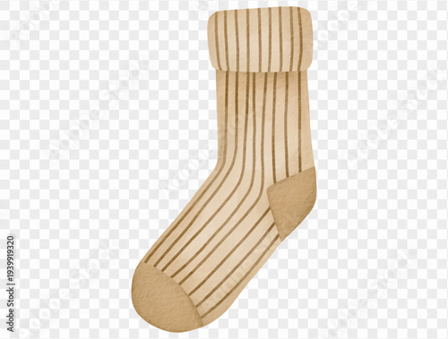 Watercolor beige striped cozy socks warm home lifestyle illustration Vector.