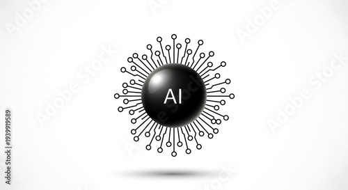 glossy black artificial intelligence ai chip with radiating circuit lines symbolizing advanced digital brain technology.