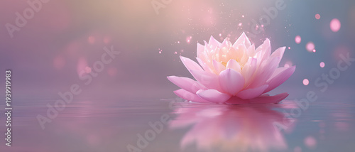 水面に浮かぶ幻想的な蓮の花｜ヒーリング・瞑想・マインドフルネス