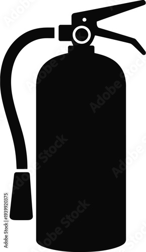 Black silhouette of a fire extinguisher with hose safety