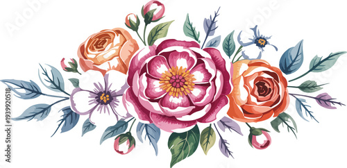 Elegant Floral Border Vector Illustration with Pastel Roses Peonies Leaves and Botanical Elements for Wedding Invitations Romantic Designs