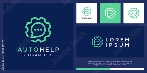 Auto help logo design template with gear and chat