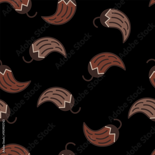 Seamless pattern with stylized fruits or jalapeño peppers. Ancient Peruvian ethnic motif. On black background.