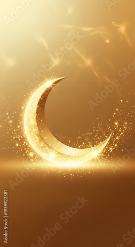 Sparkling Golden Crescent Moon on a Festive Brown Background
