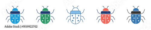 Vibrant collection of cheerful flat vector beetle bug icons, showcasing a playful assortment of colorful insects, perfect for nature-themed graphic design projects and digital interfaces