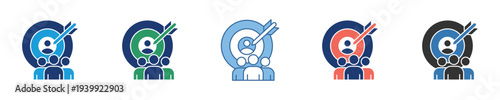 Icon set depicting strategic audience targeting and business objectives, ideal for marketing, customer segmentation, and human resource graphics