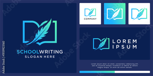 School writing logo design template with abstract book