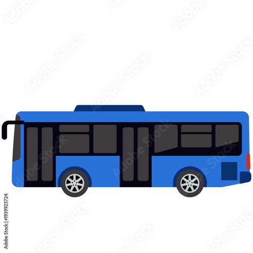 Blue bus side view perfect for public transportation, city transit, passenger vehicles, and urban mobility with colorful flat design style.