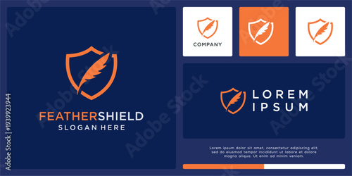 Feather shield logo design template
