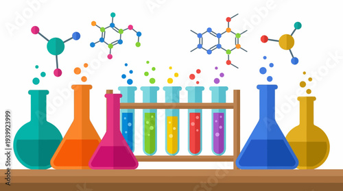 Colorful Laboratory Equipment with Chemical Compounds and Test Tubes.