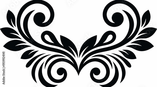 Elegant Black Floral Design with Swirling Leaves and Vines.