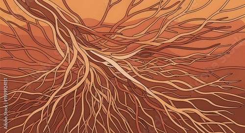 Intricate Network of Tree Roots Spreading Through Soil.