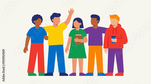 Diverse group of people standing together in friendship and unity.