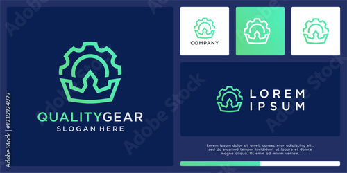 High quality gear logo design with crown