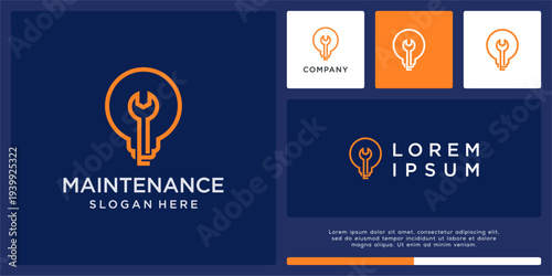 Maintenance idea logo design template with bulb and spanner