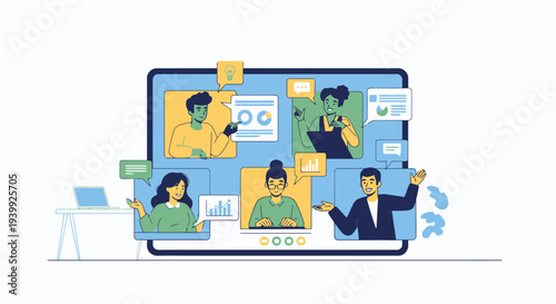 Diverse Group Online Meeting on Laptop