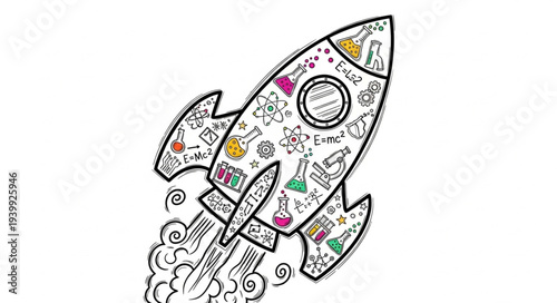 Colorful Hand-Drawn Rocket Illustration for Space Theme.