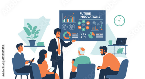Business meeting with presentation on innovation