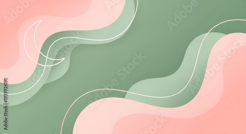 Modern Abstract Background with Wavy Pastel Green and Pink Shapes