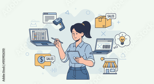 Woman Analyzing E commerce Data on Tablet