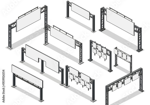 Collection of various gym equipment frames viewed from above in a top-down perspective illustration