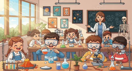 Children Engaged in Classroom Science Experiments.