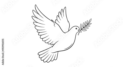 Dove Flying with Olive Branch Symbol.