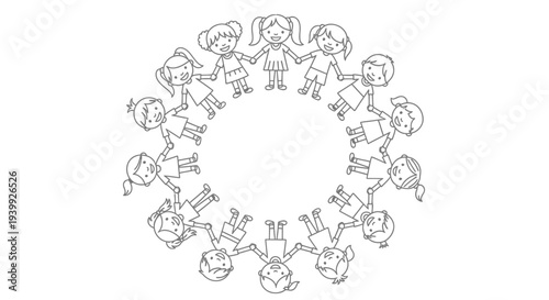 Diverse Cartoon Characters Forming Circle.