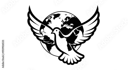 Dove flying with earth illustration.