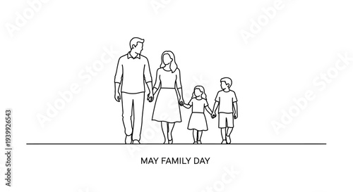 Family of Four Holding Hands Together Illustration.
