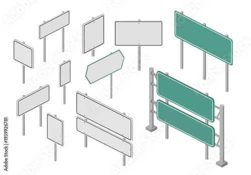 Collection of various blank billboards and signs displayed in a digital illustration