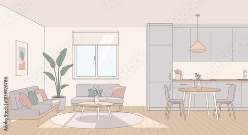 Modern Living Room Interior with Furniture.