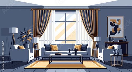 Modern Living Room Interior with Furniture 1.