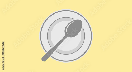 Spoon on Empty White Ceramic Plate.