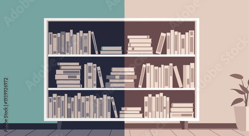 White Bookshelf with Books and Literature.