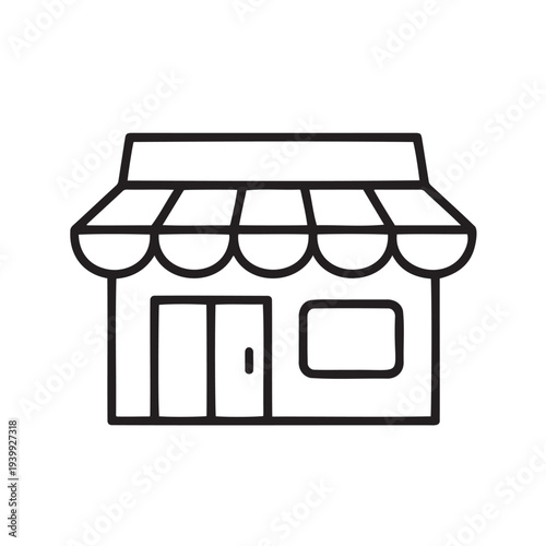 Simple line drawing of a shop with a striped awning silhouette