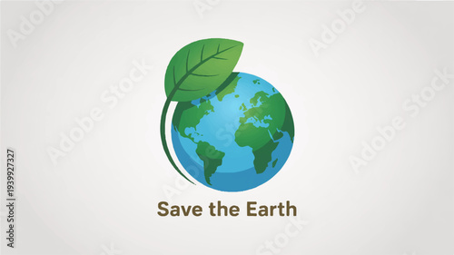 Earth with leaf symbolizing eco friendly save the planet concept on gray background
