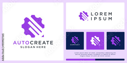 Auto create logo design template with pen and gear