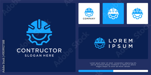 Constructor logo design abstract template with helmet and gear