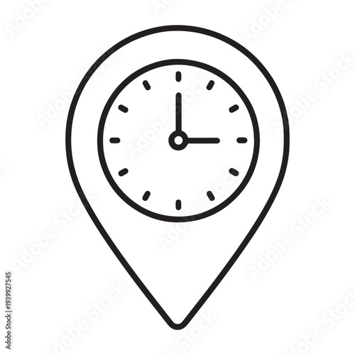 Modern clock icon in map pin shape for navigation and time management