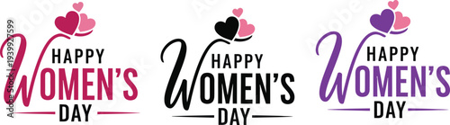 Happy women's day typography with hearts and decorative elements, celebrating women's achievements and rights