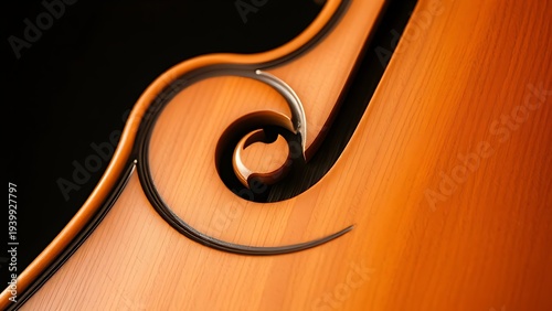 violin. Close-up of a violin scroll carving showing intricate woodwork and smooth curves. safety posters, maintenance manuals, designed for precision metalworking and fabrication facilities.