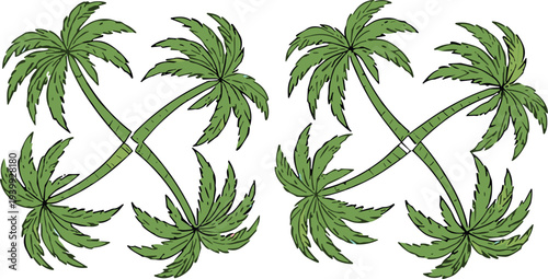 Seamless tropical palm tree pattern with hand drawn green coconut palms, summer beach style botanical vector background for textile and wallpaper