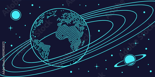 High-tech global sphere with bright data dots representing cyber network connectivity and advanced technology innovation.