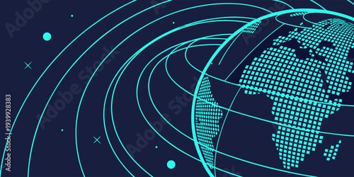 Futuristic glowing digital globe built from data dots symbolizing global networks, artificial intelligence, and technology innovation.