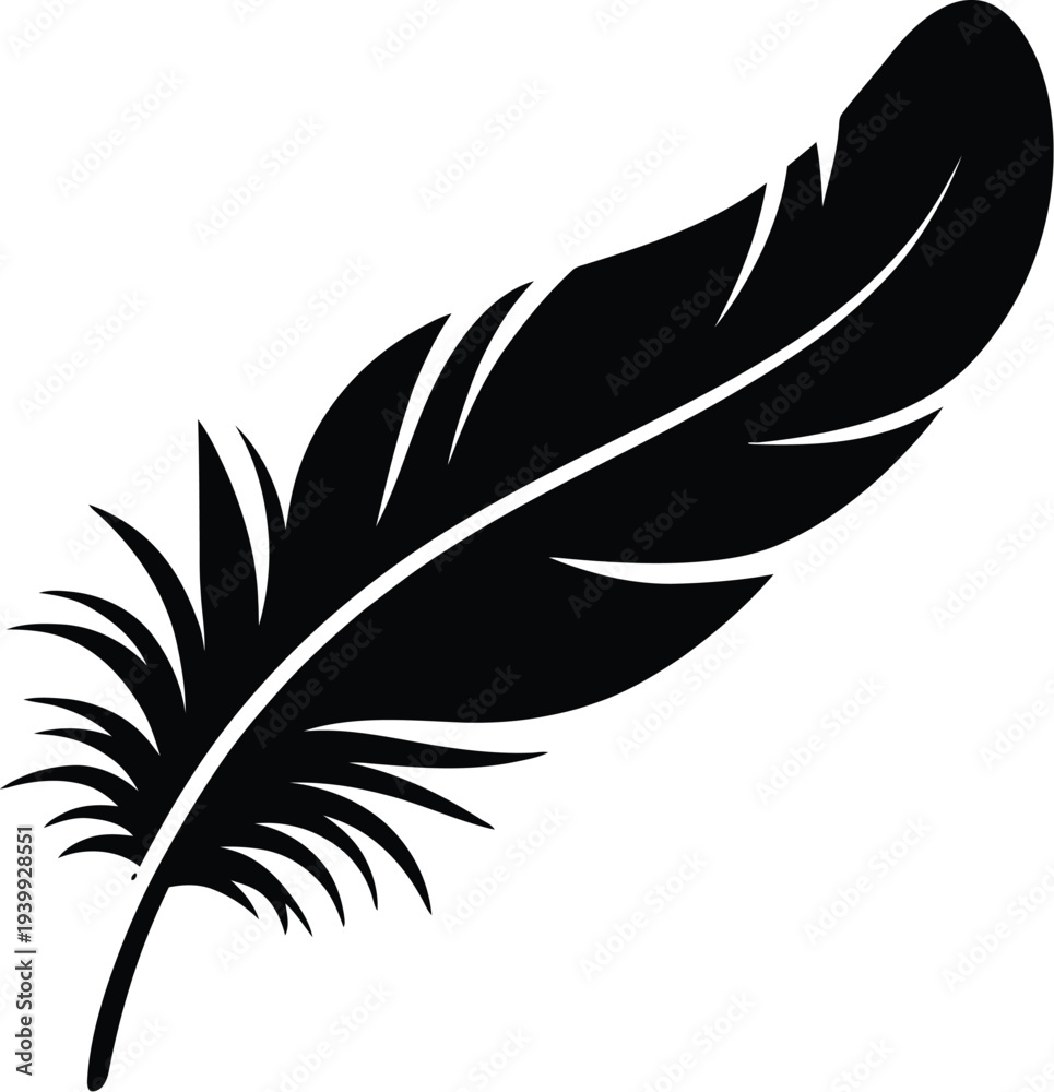 Obraz premium A minimalist black feather illustration viewed from the side