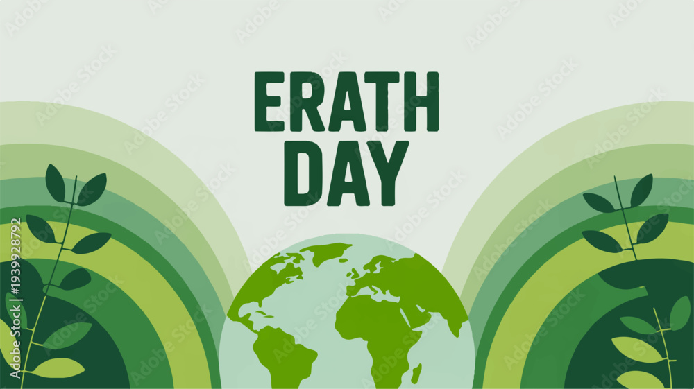 Naklejka premium Earth day eco friendly illustration with green globe and leaves on rainbow background