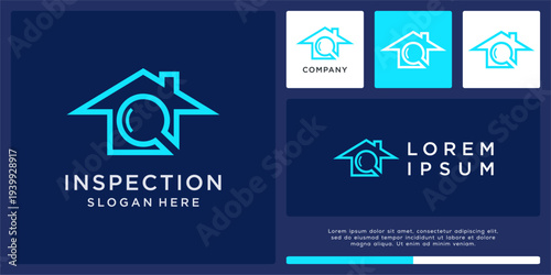 Inspection house logo design with magnifying