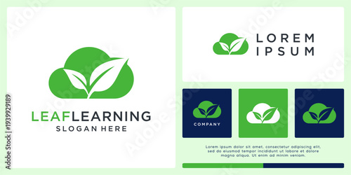 Leaf learning cloud logo design template