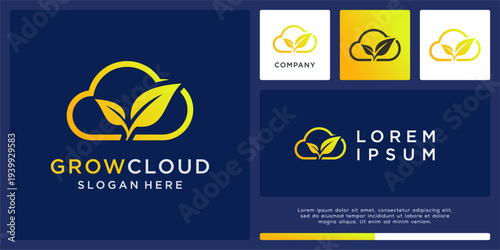 Grow cloud logo design technology with leaf